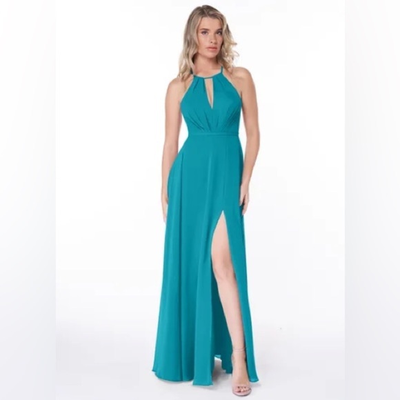 Azazie Blue Teal Wedding Guest Bridesmaid Long Formal Event Dress Missing Size - Picture 1 of 14